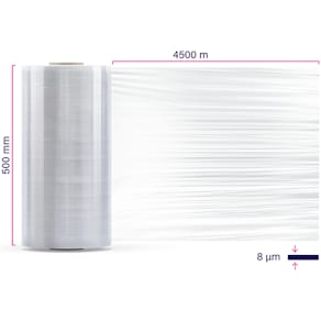 Maskinstrækfilm AXIO 340% stræk, 8µm, 500x4500m, klar, 1 rulle