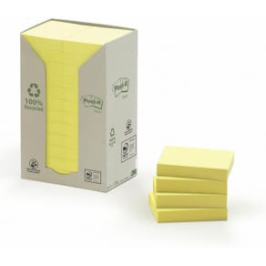 Notes POST-IT 100% recy 38x51 gul 24/fp