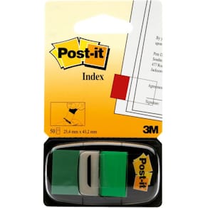 Post-It Index 680 Grön, avtagbar, 50/fp, 12fp