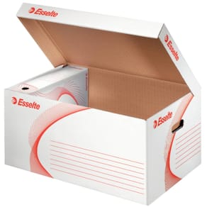 Archivkasten Esselte, A4, mit Klappdeckel, weiß/rot