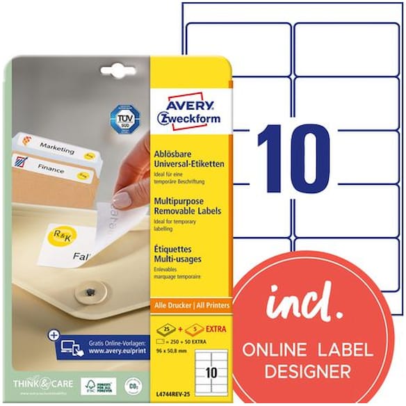 Etikett AVERY avtagbar 96x50,8 (240)