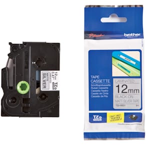 Schriftband Brother P-touch, 12 mm x 8 m, matt-silber/schwarz