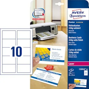 Visitkort AVERY laser 85x54 satin 250/fp