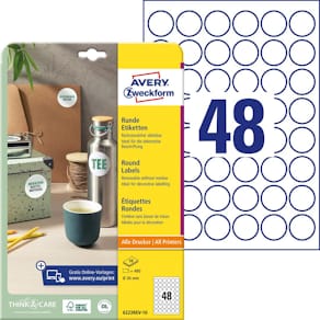 Etikett AVERY avtagb rund 30mm 440/fp