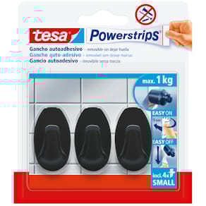 Haken tesa Powerstrips S Oval, schwarz, 3 Stück