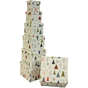 Geschenkkarton PBS Bäume, weiß, quadratisch, 20x20x14,5 cm