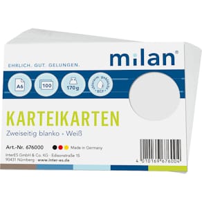 Karteikarte Milan, A6, blanko, weiß, 100 Stück