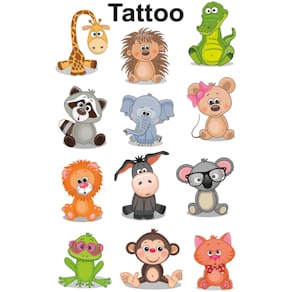 Tattoo Avery Zweckform KIDS, Tiere, bunt, 1 Bogen, 12 Motive