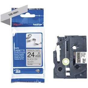 Labeltape Brother 24 mm sort på sølv, 4 m, 5-pak