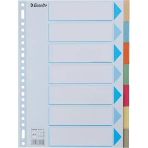 Tabbladen Esselte karton, A4, 7 tabs, 23-gaats