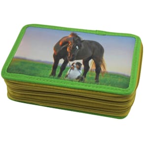 Schüleretui DONAU, Motiv Pferd, 3-fach, gefüllt, bunt
