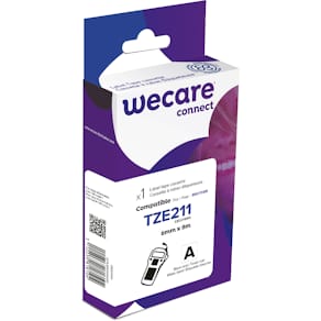 Tape WECARE 6mm TZe-211 svart på vit
