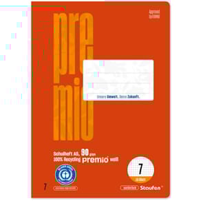Schulheft STAUFEN PREMIO LIN7, A5, 16 Blatt, 7 mm kariert