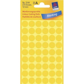 Etiketter Avery runde Ø12 mm, gul, FSC, 270 stk