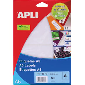 Etiketten Apli Print & Write, wit, 36 x 82 mm, 120 stuks