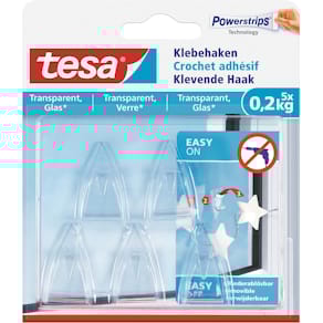 Ophanghaak Tesa, transparant & glas, draagvermogen 200 g, 5 stuks