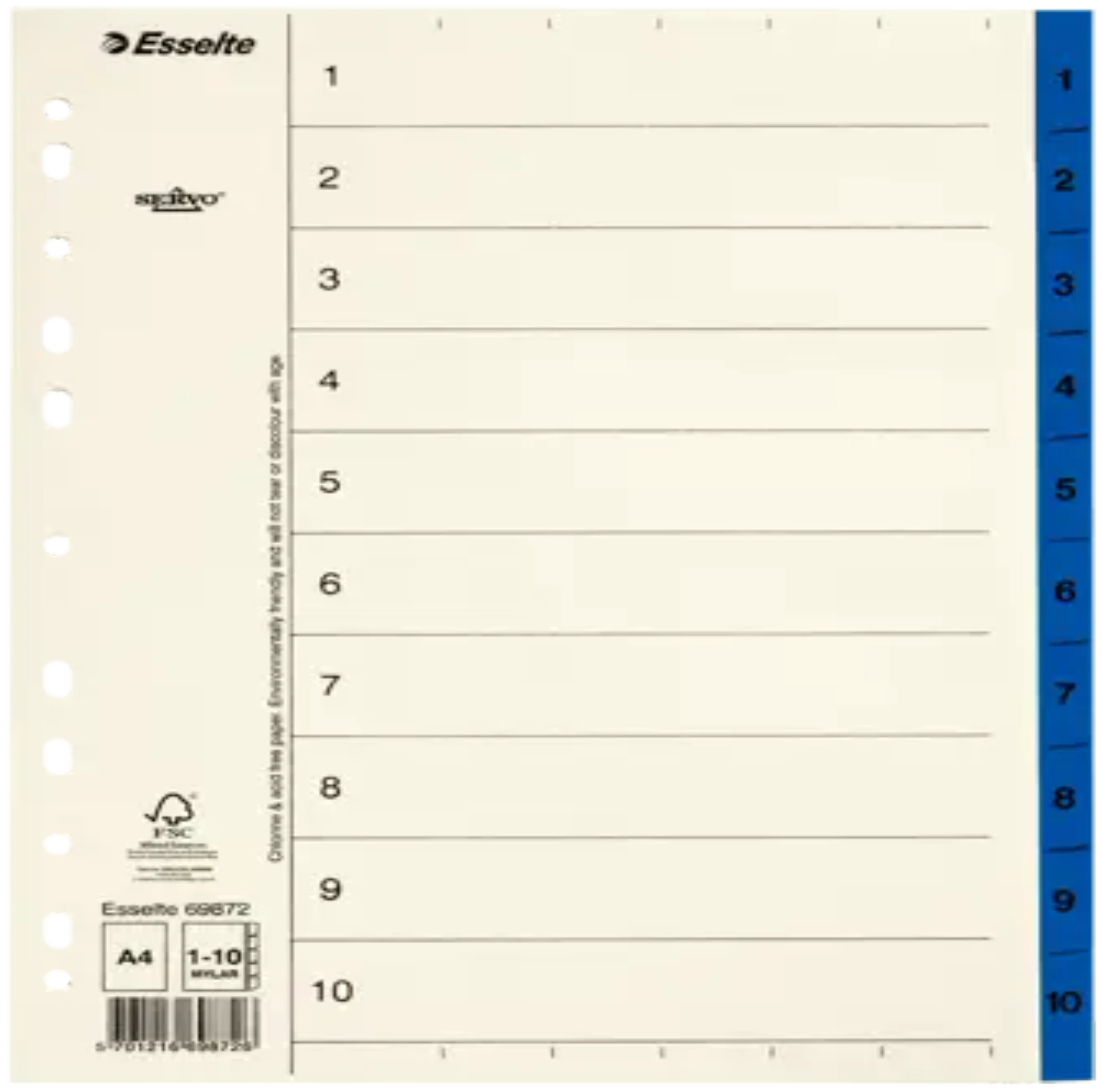 Pärmregister ESSELTE A4 1-10 Blå, flikförstärkt