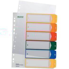Register Leitz, A4, 1–6, transparent, farbige Tabs