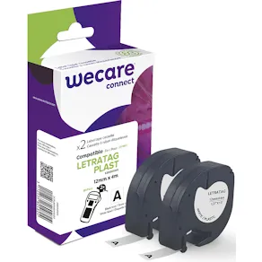 Tape WECARE Plast 12mmx4m sv på vit 2/fp