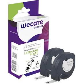 Tape WECARE Plast 12mmx4m sv på vit 2/fp