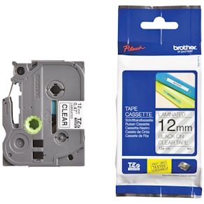 Tape Brother TZe voor P-Touch, 12 mm, zwart op transparant