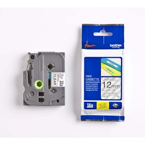 Labeltape Brother 12 mm x 8 m, sort på transparent, 25 stk