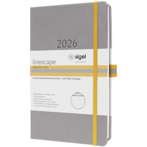 Buchkalender Sigel Linescape, A5, 2026, hellgrau/gelb