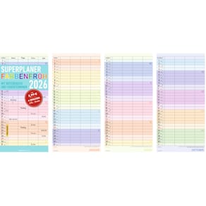 Familienkalender Alpha Edition Farbenfroh 2025, 22 x 45 cm, 4 Sp.