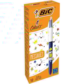 Balpen BIC 4 Colours Messages, medium, klassieke inktkleuren, 12 