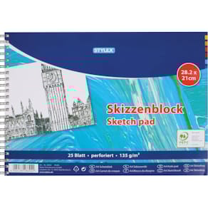 Skizzenblock STYLEX, 135 g/m², 25 Blatt, A4, weiß