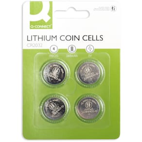 Knopfzellen-Batterie Q-CONNECT CR2032, 4er-Pack, silber