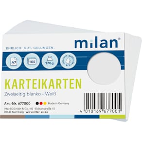 Karteikarte Milan, A7, blanko, weiß, 100 Stück