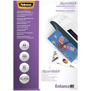 Lamineringslommer Fellowes Super Quick A4 80µm, klar, 100 stk