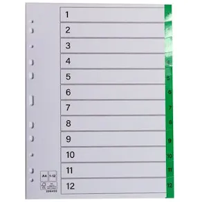 Register plastflik 1-12 grön 10/fp
