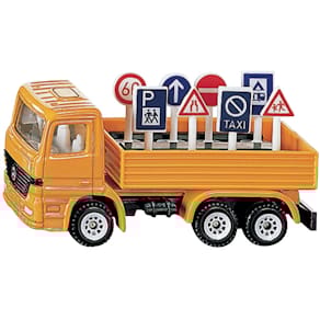 Spielzeug-LKW Siku, mit Verkehrszeichen, gelb