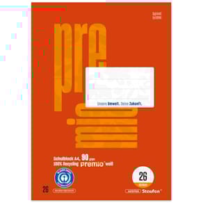 Schulblock Staufen Premio, A4, 90g, 50Bl., Lin26, 5mm-Karo+Rand