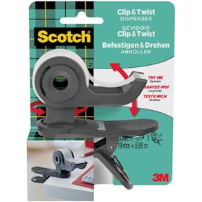 Klebebandabroller Scotch Clip & Twist, dunkelgrau, inkl. 1 Rolle