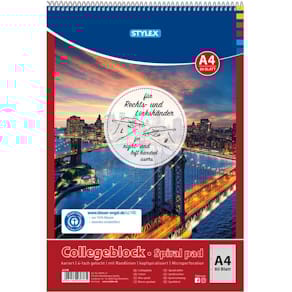 Collegeblock Stylex, A4, kariert, 80 Blatt, 4-fach gelocht, rot