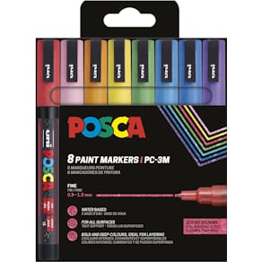 Paintmarker Uni POSCA PC-3ML, 1,5 mm, glitter, etui 8 stuks