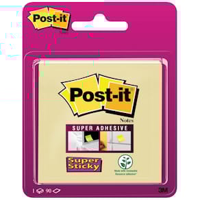 Notitieblok Post-it Super Sticky, 90 vel, 76 x 76 mm, geel