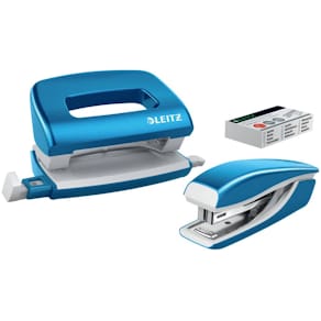 Locher- und Heftgerät-Set Leitz NeXXt WOW, metallic blau