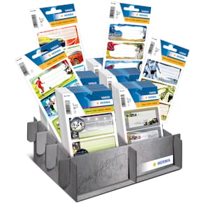 Schuletiketten HERMA Sport, sortiert, 60 Packungen, Display