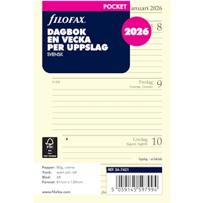 Dagbok Pocket 2026 Vecka Per Uppslag Svensk