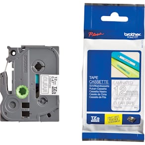 Tape Brother TZe voor P-Touch, 12 mm, wit op transparant
