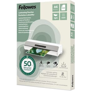 Lamineerhoes Fellowes, 50% gerecycleerd, mat, ft A6, pak van 100