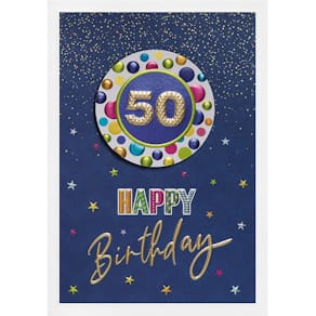 Geburtstagskarte PERLEBERG Prisma, Zahl 50, folienveredelt, Serie