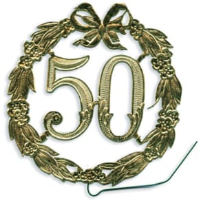 Jubiläumszahl DEMMLER, 50, gold, Ø13 cm, mit Draht