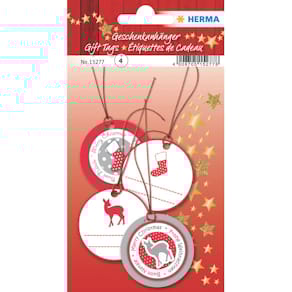 Geschenkanhänger Weihnachten HERMA, rot/silber, 5 cm, 4 Stück