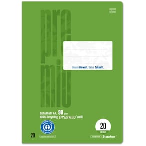 Schulheft Staufen Premio, Lineatur 20, A4, 16 Blatt, blanko