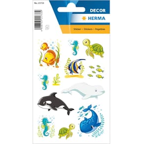 Schmucketikett HERMA DECOR Walfamilie & Freunde, 3 Blatt, bunt